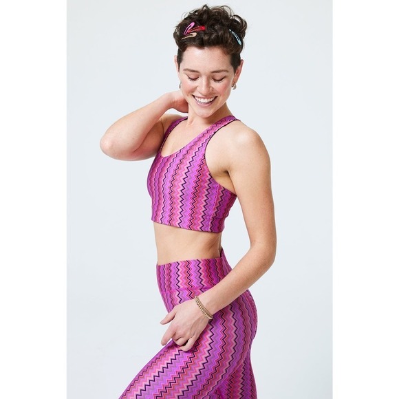 Terez Other - Terez Duo Knit Magenta Zig Zag Sports Bra Racerback Pink Size M NWT